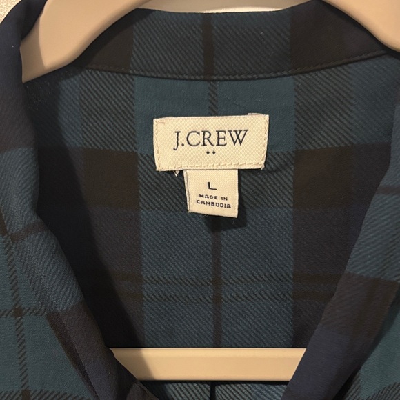 J.Crew Green Navy and Black Plaid Blouse with Bow - Picture 2 of 7